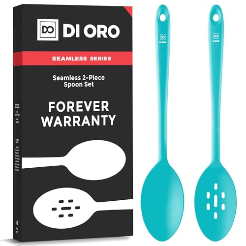 DI ORO Silicone Cooking Spoons - Solid & Slotted Set, 2-Pc Teal - color: Teal