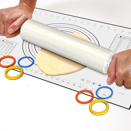 18.5'' Marble Rolling Pin,Stainless Steel Handles,3-Thickness Rings & Stand