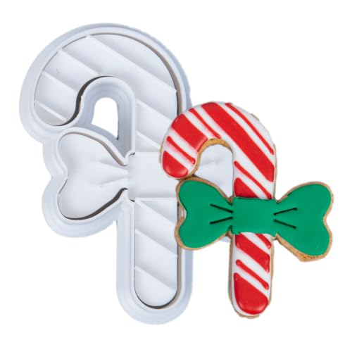 Christmas Candy Cane Cookie Cutter and Embosser Set Detail 4" Baking Mold - color: Candy Cane, size: 4"