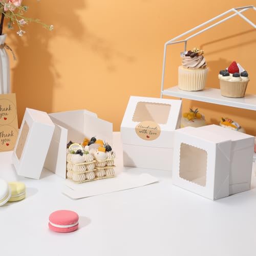 COTOPHER 5Pcs Mini Cake Boxes, 4x4x4 Inches Bakery Boxes with Window - color: White, size: 4x4x4inch
