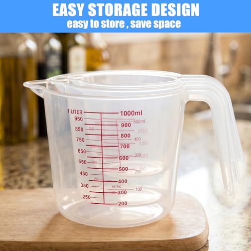 DTDNZKN 3 Pack Measuring Cups, 250ml (1-Cup), 500ml (2-Cup) &1000ml (4-Cup)