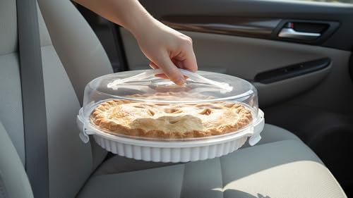 (2) Pie Carrier with Clear Dome Lid and Handle Pie Storage Container for Transporting, Serving, and Protecting Pies, Cakes, Tarts, and Desserts – Durable Reusable Plastic Dessert Keeper