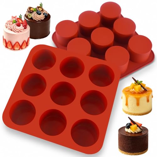 2Pcs Tall Cylinder Silicone Molds for Mousse Cake, 9-Cavity 3D Cylinder Shape Silicone Baking Mold for Mini Cheesecake, Brownie, French Dessert Pastry - color: 9-Cavity Tall Cylinder Silicone Molds