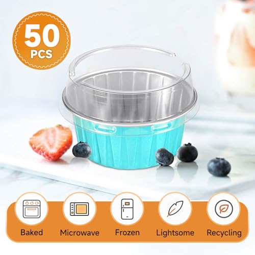 50pcs Mini Disposable Foil Ramekins with Lids 5oz, Light Blue - color: Light Blue