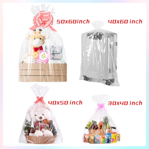 Jumbo Huge Clear Cellophane Gift Bags 50x60 Inch for Large Gift Baskets - size: 50x60 Inch