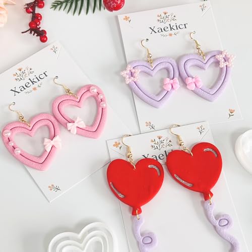 Xaekicr Heart Balloon Polymer Clay Cutters Set – 3Pcs Clay Earring Cutters for DIY Jewelry, Love Shape Clay Tools and Polymer Clay Molds - color: V color