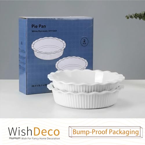 WishDeco Pie Pan for Baking Set of 2, Ceramic Baking Pan 9 Inch - color: White 2pcs
