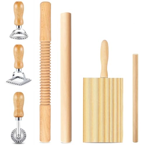Pasta Making Tools Kit, 7 Piece Pasta Set with Gnocchi Board and Rollers - color: 7 piece