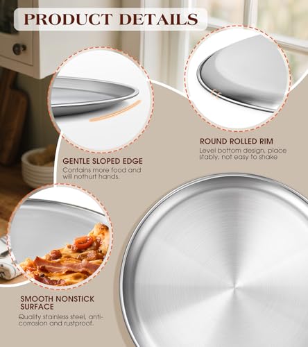 13½ Inch Stainless Steel Pizza Pan Set of 2, Pizza Pan for Oven, Steel Pizza Tray for Baking Cookie Pie Cake, Round Stainless Steel Pizza Plate Pizza Baking Sheet, Easy Clean & Dishwasher Safe - size: Set of 2（13.5 inch）