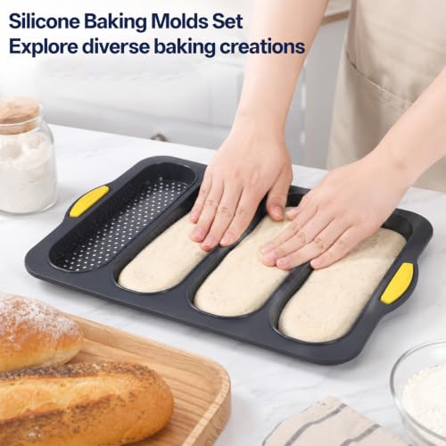 SHENLIU Set of 7 Silicone Hamburger Bun Mold 3/4/6/9 Cup with Spatula Brush