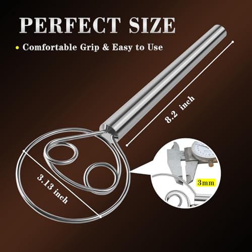 TEEVEA Danish Dough Whisk, Stainless Steel for Sourdough Bread - color: Stainless Steel 2-eye