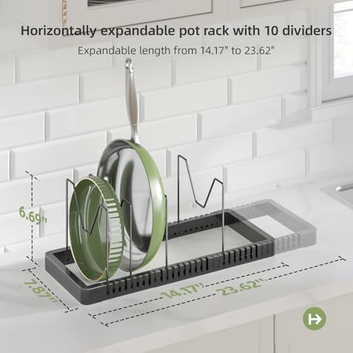 PanPanPal Pots and Pans Organizer under Cabinet, Expandable Pot Lid Organizer Holder with 14 Adjustable Compartment, Pan Organizers inside Cabinet for Lids, Bakeware, Kitchen Storage Pot Rack, Black - size: 14 Dividers