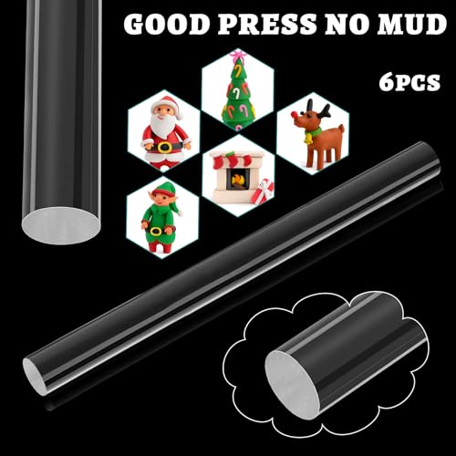 Clabby 6 Pcs Acrylic Clay Roller Plastic Polymer Pin, 6.5'' X 0.5'' - size: 6.5 x 0.5 Inch
