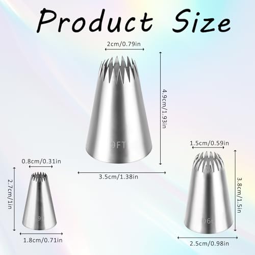 3Pcs Piping Tip,Stainless Steel Icing Piping Nozzle Tip Set French Star Pipings Tips Open Pastry Tips for Cake Decorating Flowers Shells & Scalloped Designs(3 Sizes)