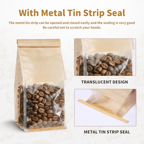 100Pack Kraft Bread Bags with Window and Tin Tie, 3.9 x 3.5 x 9.5 in - color: Brown