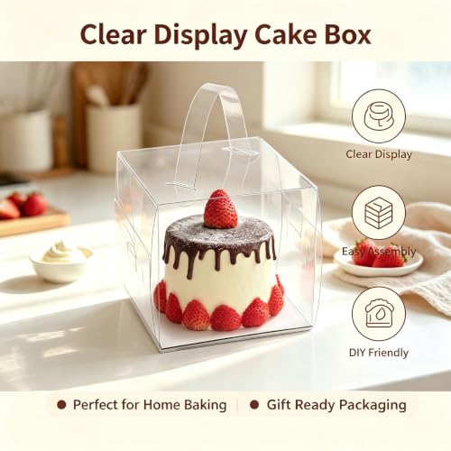 20pcs 6X6X6 Inch Clear Cake Box with Handles, 6in Transparent Bakery Boxes - color: clear-6×6×6in-20p