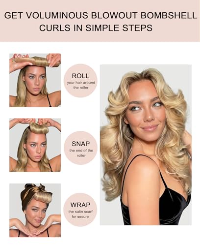 Classic Heatless Curls Overnight Rods No Heat Hair Curlers to Sleep Jumbo Foam Large Hair Rollers for Medium Long Hair Blowout Look, Heatless Flexible Curling Rod Set with Satin Wrap for Sleeping - color: Midnight Blue