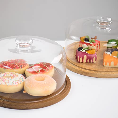 10.2''Wood Cake Stand with Glass Lid, 11.8" 2-in-1Charcuterie Board