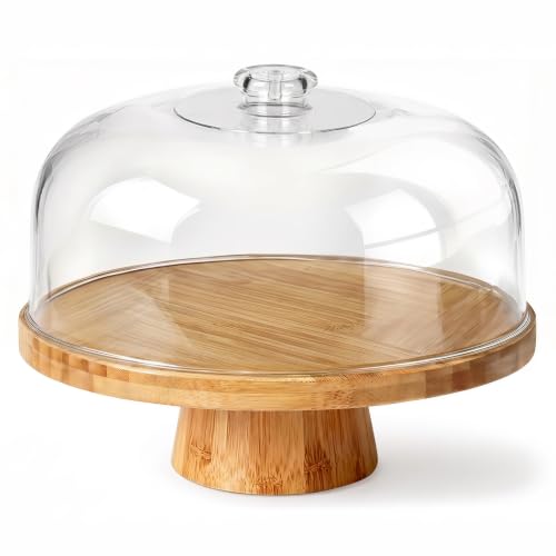 Masthome Bamboo Cake Stand with Lid, 6-in-1 Charcuterie Board for Snacks - color: Bamboo Cake Stand With Lid