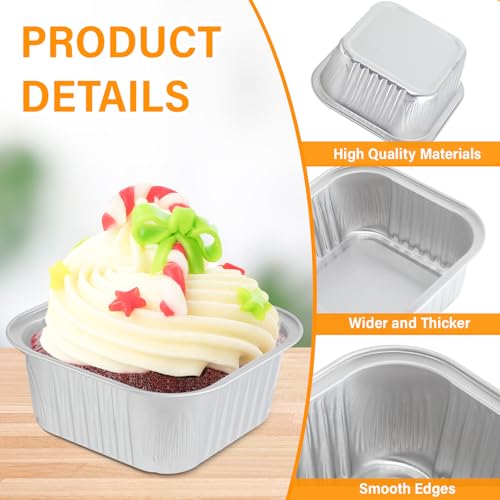 Skylety 100 Pcs 5oz Mini Square Cake Pans with Lids, Silver - color: Silver