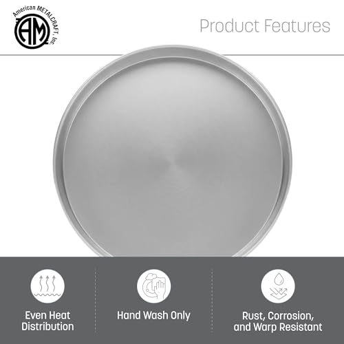 American Metalcraft A80142 Straight-Sided Aluminum Pan - 14 Inch Diameter, 2 Inch Height, Standard Weight, 18 Gauge, 1 mm Commercial Pizza Cake Baking Pan Silver - Hand Wash Only