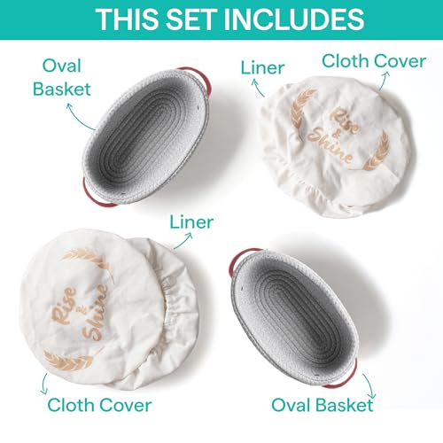 Baker's Secret Banneton Bread Proofing Basket Set of 2 Oval, Sourdough Proofing Baskets with Cloth Liners & Covers, Dough Rising Baskets for Artisan Bread Baking, Proof & Serve - size: 2x Oval Baskets