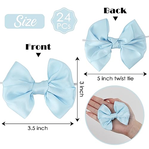 AIMUDI Baby Blue Bows Satin Ribbon Twist Tie Bows for Treat Bags 3.5" Small Bows for Gift Wrapping Premade Bows for Cake Pops Candy Apple Baby Shower Party Decor -24 Counts - color: Baby Blue