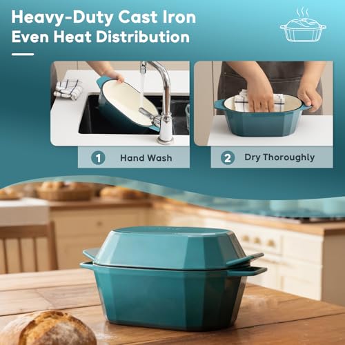 Enameled Cast Iron Dutch Oven for Bread Baking – 3QT Oval Round Heavy Duty Bread Pan with Lid, Non-Stick Ceramic Coating,Loaf Cast Iron Bread Oven for Sourdough, Baking, Roasting, Braising, Stovetop & Oven Safe - color: Blue