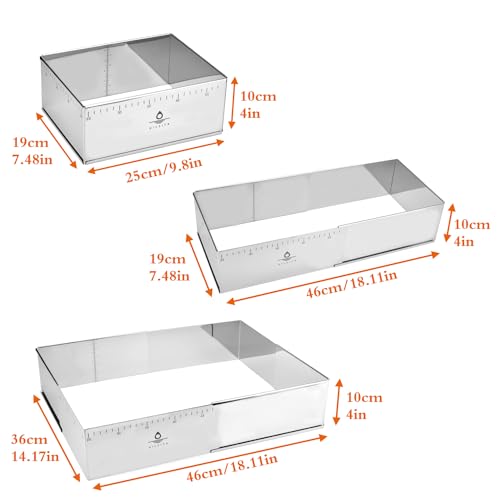 Adjustable Rectangle Mousse Cake Ring Mold - Extendable Stainless Steel Rectangle Shaped Cake Cutter, Bakeware for Customized Baking - Heavy Duty Baking Accessories - 9.8 * 7.5 * 4IN - size: 9.8*7.5*4IN