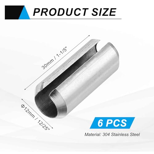 MECCANIXITY 6Pcs Slotted Split Roll Pins 12/25 Inch(12mm) Dia. 1-1/5 Inch(30mm) Length Steel Spring Tension Expansion Dowels for Secure Fastening, Silver - size: 12/25 Inch(12mm) Dia. 1-1/5 Inch(30mm) Length