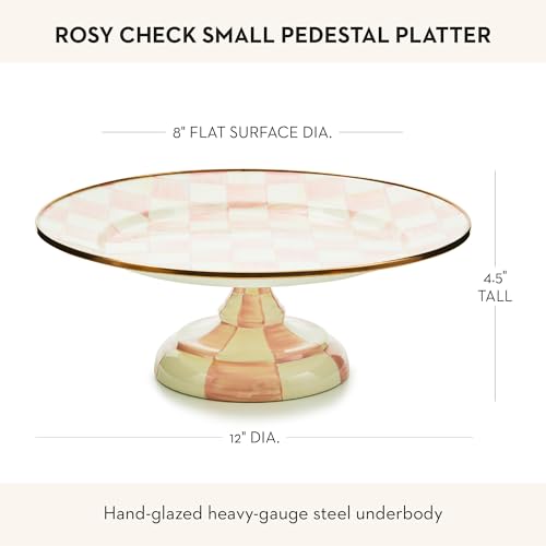 MACKENZIE-CHILDS Pedestal Platter, Small, Pink-and-White Rosy Check - color: Rosy Check, size: Small