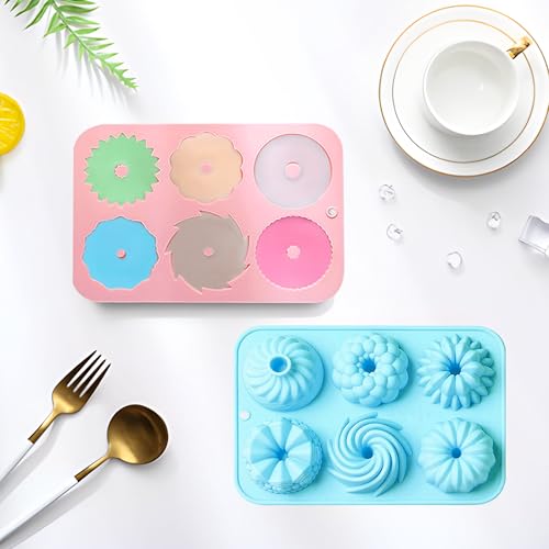 Mini Cake Pan, 2 Pack 6-Cavity Mini Silicone Cake Pans for Baking, Nonstick Silicone Fluted Tube Cake Molds for Cupcakes, Donuts, Cornbread, Brownies, Jello Making