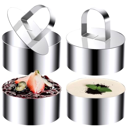 Round Cake Ring Molds, 4 inch Stainless Steel Food Rings Dessert Mousse Cooking Rings Mold Extra High 6cm with Pushers (Include 4 Rings & 2 Pushers) - size: Extra High 4-inch-6pcs