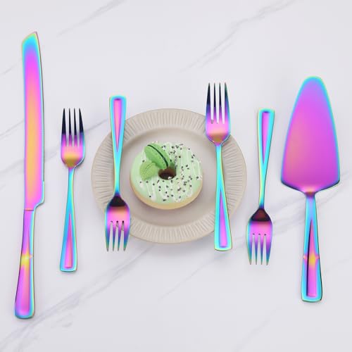 GoGeiLi Stainless Steel Rainbow Wedding Cake Cutting Set with Forks - color: Rainbow cake cutting set