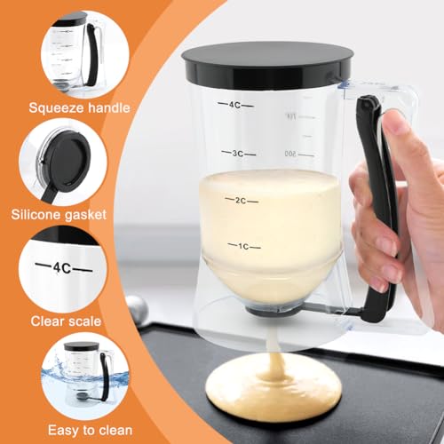 4 Cup Pancake Cupcake Batter Dispense with Oil Brush & Scraper - color: Black