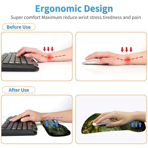 3-in-1 Ergonomic Memory Foam Keyboard Wrist Rest Pad Set, Forest Trees - color: 00017