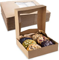 MT Products Kraft Cookie Boxes 8" x 8" x 2.5" - Auto Pop-Up Bakery Boxes with Window (Pack of 25) - Made in the USA - color: Brown