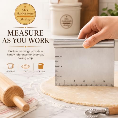 Mrs. Anderson's Baking Pastry Dough Cutter Scraper with Measurements, Stainless Steel - style: Dough Scraper, 18/8 SS