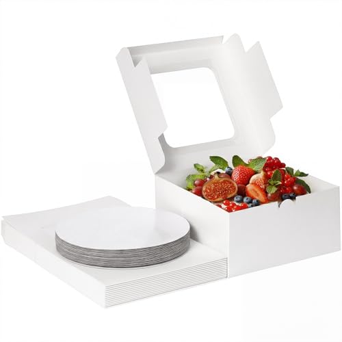 Moretoes 15 Sets Cake Boxes, 10"x10"x5" Bakery Boxes with Cake Boards - size: 15pcs-10*10*5in