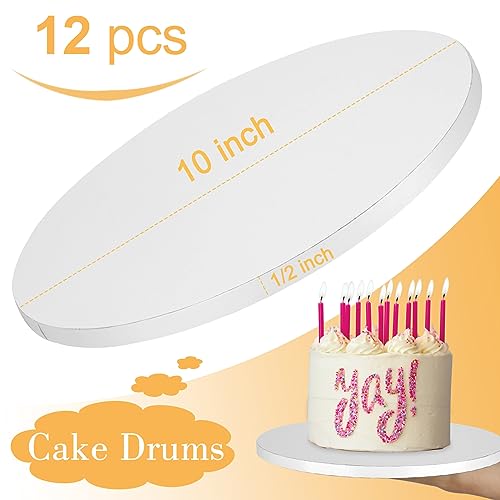 12 PCS Cake Drums 10 Inch, 10inch Drum, Cake Boards 10 Inch Round, 1/2" Thick Cardboard, Sturdy Circle, Base para Pastel Cardboard Base White Cake Boards for Wedding - size: 10 Inch