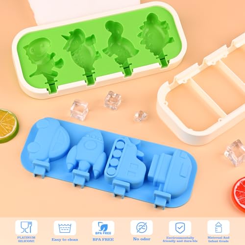 WMKGG Cartoon Silicone Popsicle Molds for Kids, 2 PCS Popsicles Molds - color: Dinosaur