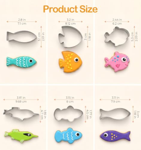 6pcs Fish Cookie Cutter, Stainless Steel Fish Cookie Mold for Baking
