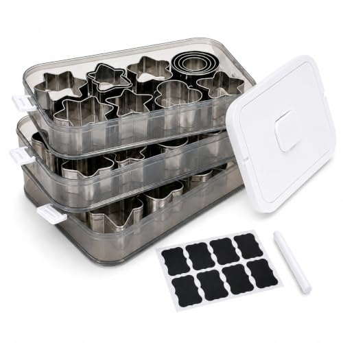 3 Pack Cookie Cutter Tool Storage Box,Cake Decorating Supplies Accessories Bins,Baking Storage Containers,Transparent Dustproof Lid,biscuits Cutter mold holder Organizer Storage