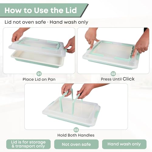 Sheet Cake Pan with Lid, 2" Deep Nonstick Ceramic, Mint Green