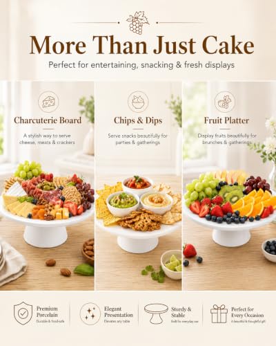 Porcelain Cake Stand, 12 Inch Round Cake Stand Display, White - size: 12 Inch