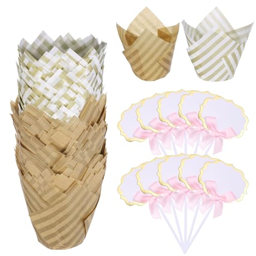 uxcell 100Pcs Tulip Cupcake Liners with 10Pcs Cheese Markers Muffins Liners - color: Natural/White