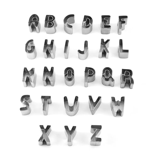 26-Piece Alphabet Cookie Cutters,Stainless Steel Letter Biscuits Cutter Set with Round Storage Box for Fondant Dough Baking