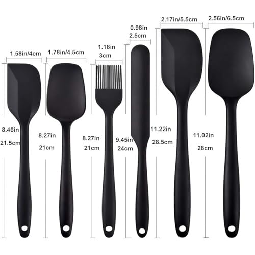 6-Pcs Rubber Spatula Set, Silicone Bowl Scraper & Flat Baking Spatula Spoon for Kitchen, Flexible Heat Resistant Cooking Utensils(Red)