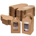 Jucoan 100 Pack Cupcake Box, Kraft Paper Individual Cupcake Container with Window and Handles, Bulk Single Cupcake Packaging Box for Muffin, Cocoa Bomb, Party Favor Pastry Treat Boxes