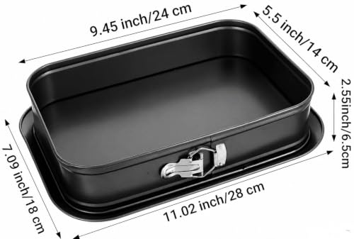 Rectangular Springform Cake Pan 11.02"x7.09"x2.55" - Leakproof Non-Stick Carbon Steel Cheesecake Pan with Removable Bottom Baking Pan for Cakes, Brownies, Lasagna & More